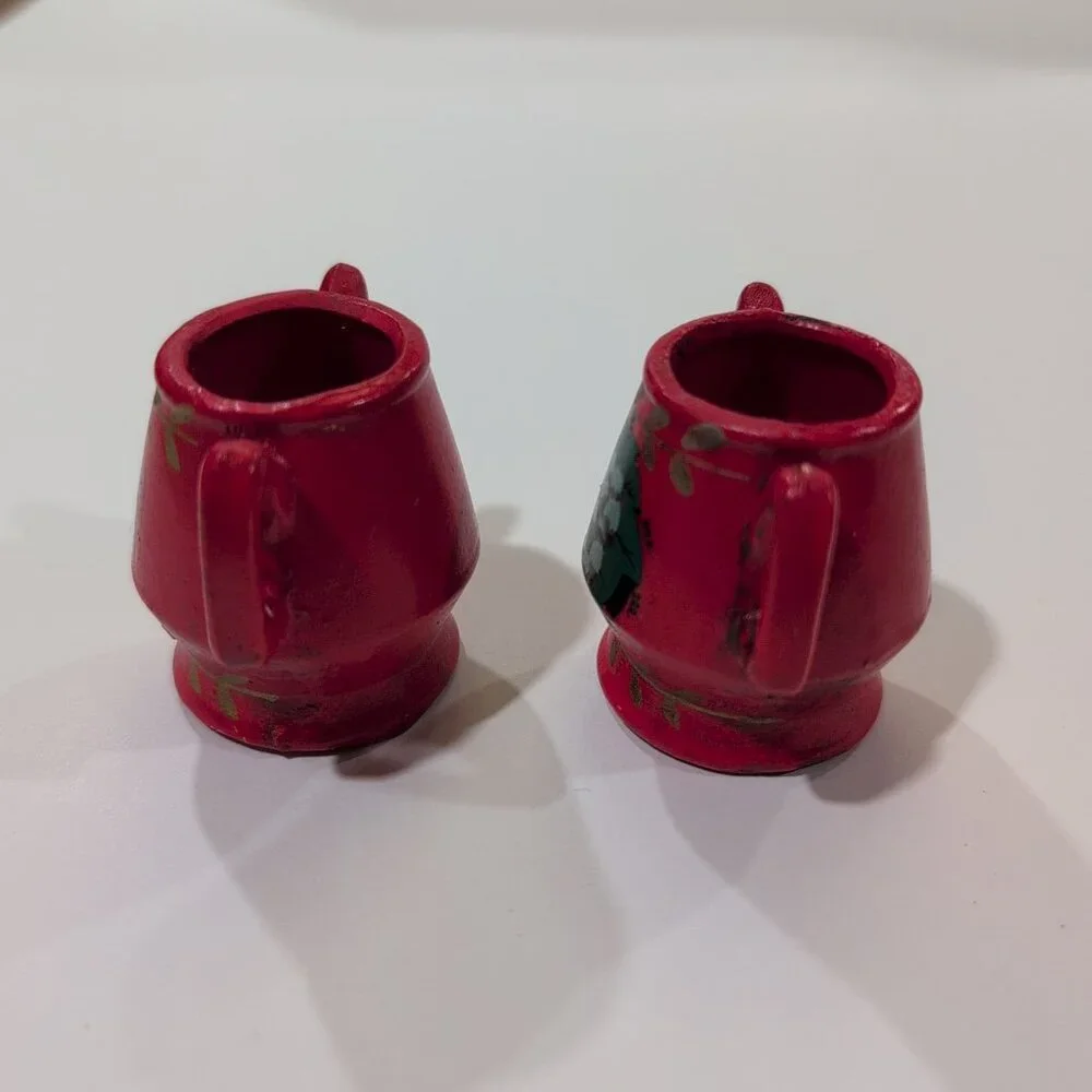 Vintage Our Own Import Red Tiny Chalkware Tea Pots | Knick Knacks | Doll Sized - Picture 3 of 8